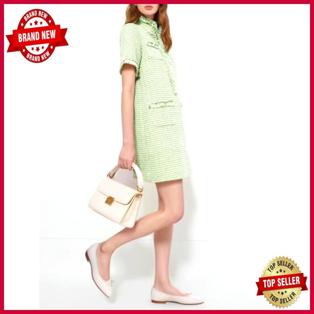 Tweed Shift Dress Elegant Formal Work Cocktail Party Mini Short Sleeve - Picture 3 of 7